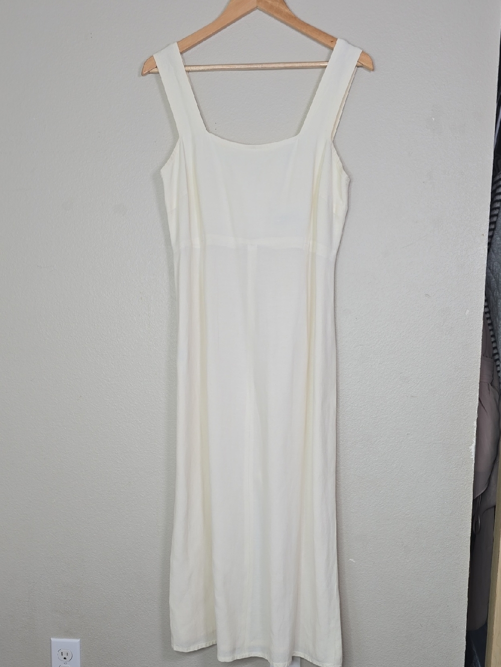 Adolfo Dominguez Cream Square-Neck Slip Linen Blend Midi Dress Size 42- Large